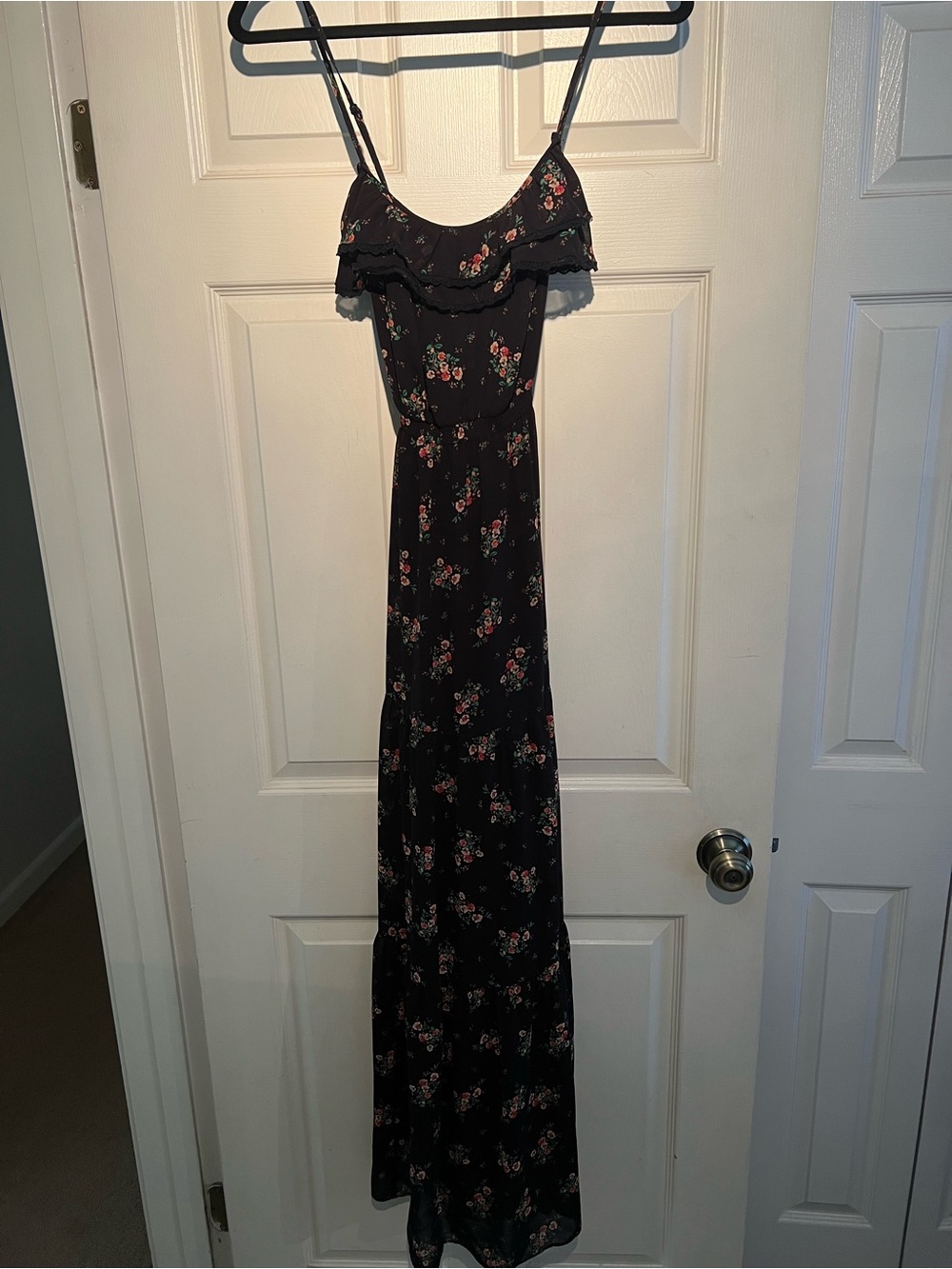 Guess Black Floral Ruffle Maxi Dress